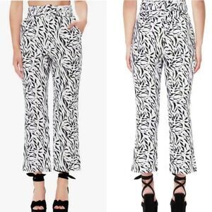 AFRM Blanc Zebra Rayna Belted Linen Blend Crop Pants Black White | L